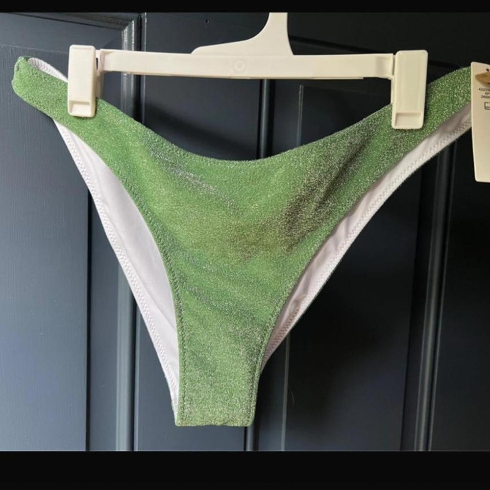 Size medium PINK Victoria Secret Bikini Bottom Womens Brazilian Green Shimmer